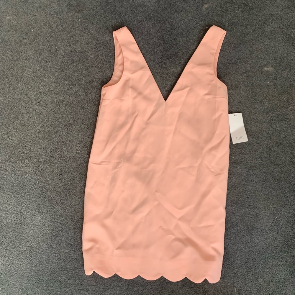 Baby Pink Scalloped V Neck Dress